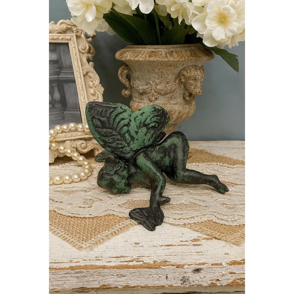 1940's Vintage Style Cast Iron‎ Fairy Wall Hook Verdigris Green Patina Cottage